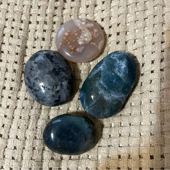Polished Crystal Palm Stone & Sphere Collection Bundle Set Larvakite Labradorite - Picture 2 of 8